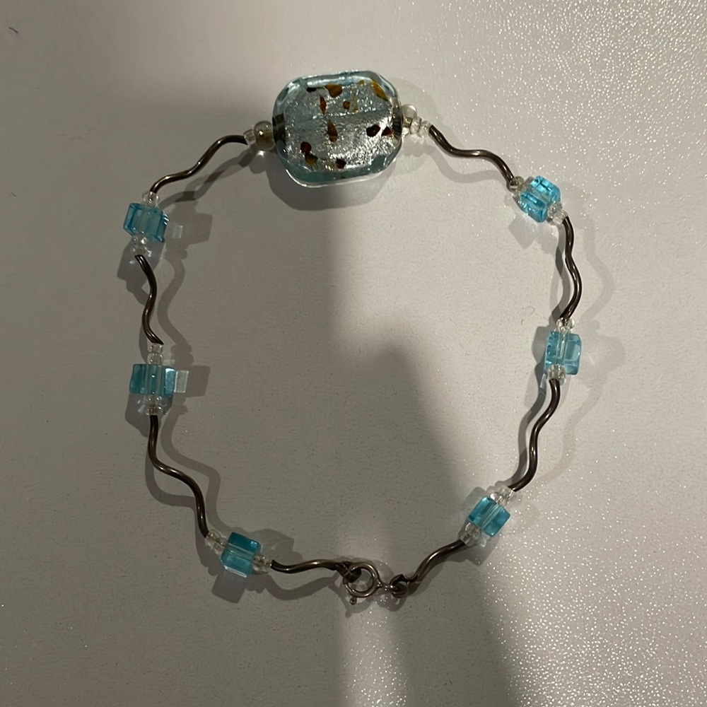 Glass beaded sterling silver bracelet